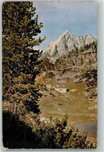 Kärlingerhaus 1943 Berghütte mit Watzmann-Süd und Mittelspitze Fotograf Weiß Hüttenstempel Funtenseehaus