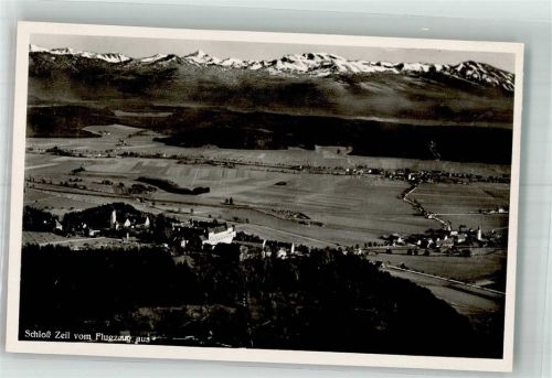 Leutkirch 1937 Fliegeraufnahme von Schloss Zeil mit Alpenpanorama
