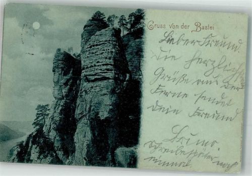 Bastei 1898 Der Felsen über der Elbe bei Nacht