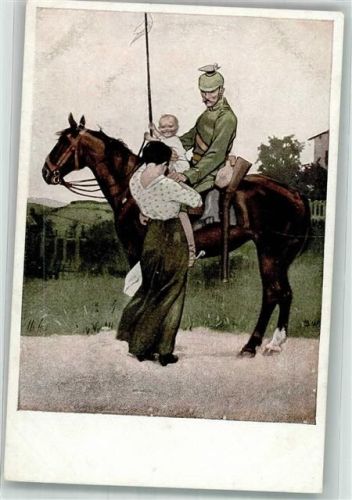 1915 Deutscher Ulan zu Pferde verabschiedet sich von Frau und Kind Verlag Albert Langen Nr. 1