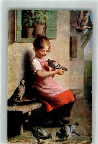 1912 Kleines Mädchen mit einer Taube auf der Hand