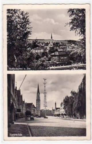 Pfaffenhofen a.d. Ilm mit Totale und Hauptplatz gelaufen von 1939. Leicht fleckig, leicht bügig, sonst gut erhalten