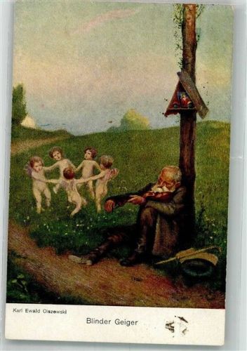 1919 sign. Olszewski Karl Ewald Blinder Geiger tanzende Engel EMM Nr. 392