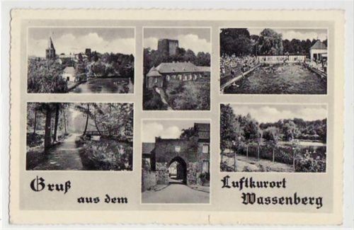 Wassenberg mit 5 Abbildungen gelaufen von 1955 kleiner Riß am Rand unten in der Mitte, kleiner Knick oben links, sonst gut erhalten