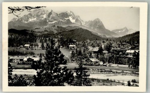 Krün 1942 Panorama des Ortes mit St. Sebastian Kirche Fotograf Wisberger