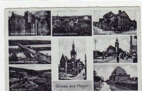 Hagen Hagen mit 8 Abbildungen gelaufen von 1938. leichte Abschürfungen, leichter Bug oben rechts und links, leicht stockfleckig, sonst gut erhalten