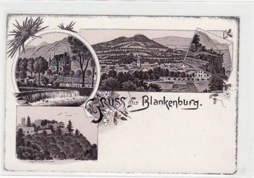 Bad Blankenburg Bad Blankenburg, Lithographie mit 3 Abbildungen. ungelaufen um 1900 Oxydationsspuren an den Rändern, leicht abgerundete Ecke n, sonst gut erhalten.
