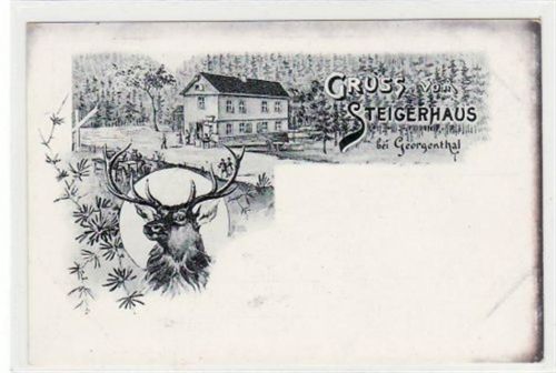 Georgenthal Lithographie. Steigerhaus bei Georgenthal ungelaufen Oxydationsspuren rechter Rand, sonst gut erhalten.