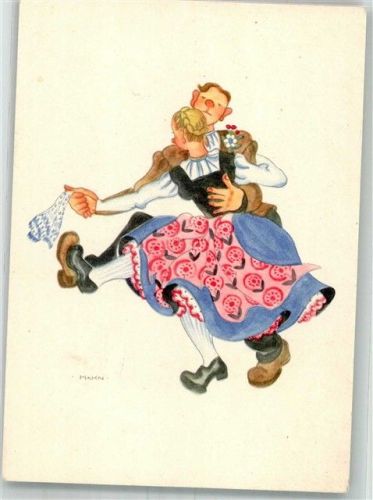 Ruhpolding sign. Hahn Tanzendes Paar in bayerischer Tracht Ort lt. Verlag