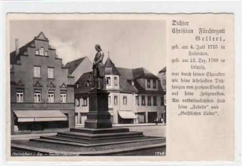 Hainichen Hainichen mit Gellertdenkmal gelaufen von 1943, Marke entfernt. Gute Erhaltung.
