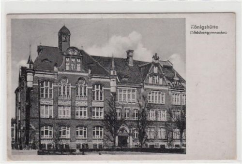 Königshütte Mädchengymnasium in Königshütte / Królewska Huta gelaufen 1942. Leicht fleckig, sonst gut erhalten