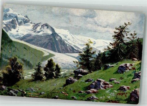Werbung F.L. Cailler's Milch-Schokolade Bergwiese vor Gletscher