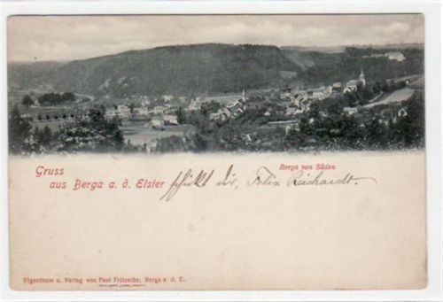 Berga a. E. mit Ansicht von Süden. Karte beschrieben Leicht bügig, leicht fleckig, sonst gut erhalten.
