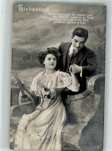1911 Junge Frau mit Laute hält die Hand ihres Liebsten Poesie / Liebe E.A.S. 1983
