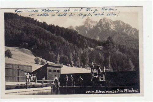 Mieders Mieders im Stubaital mit Schwimmbad gelaufen von 1930. Gute Erhaltung.