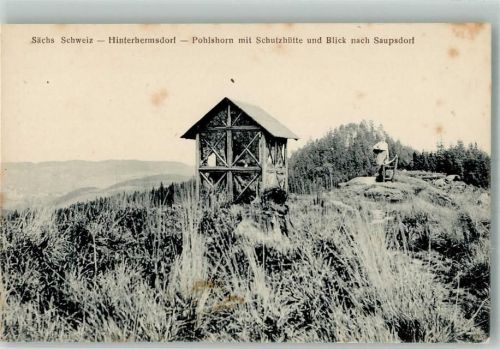 Hinterhermsdorf Pohlshorn mit Schutzhütte und Saupsdorf Fotograf Ruprecht