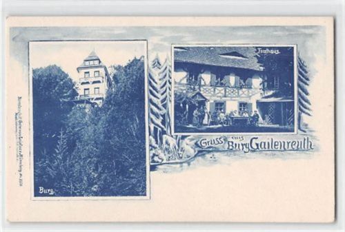 Gruss aus Burg Gailenreuth mit Burg und Forsthaus ungelaufen Radierspuren Rückseite, sonst gut erhalten