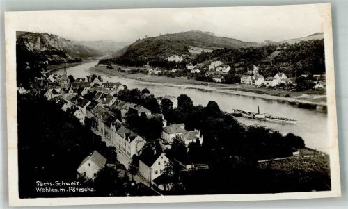 Wehlen Stadt Panorama des Ortes mit Ev. Kirche und Pötzscha