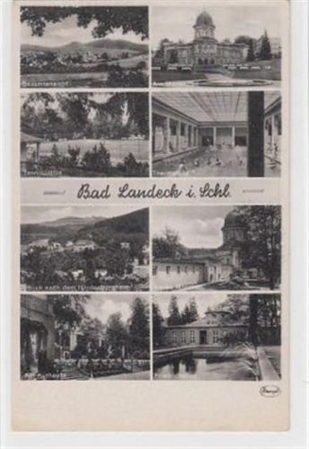 Bad Landeck Bad Landeck / Ladek-Zdrój - Kreis Habelschwerdt / Bystrzyca Klodzka in Schlesien. Marienbad Tennisplätze Thermalbad Blick nach dem Hindenburgheim neue Moorbad, Kurhause Friedrichsbad ungelaufen Gute Erhaltung.