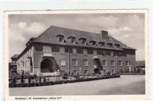 Stadtlohn mit Krankenhaus " Maria Hilf " gelaufen, mit Marke und Stempel, Datum nicht lesbar. Leichter Stempeldurchdruck, sonst gut erhalten