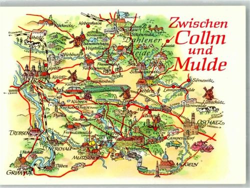 Collm Zwischen Collm und Mulde Windmühle Eisenbahn Kirche