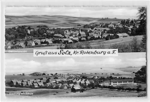 Solz, Kreis Rotenburg an der Fulda. Siedlung mit Schule ungelaufen kleiner Knick mit Durchdurck oben in der Mitte, kleiner Knick unten rechts, sonst gut erhalten