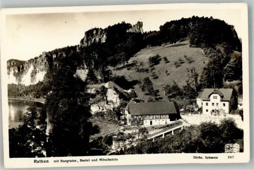 Rathen Kurort 1937 mit Burgruine Bastei und Mönchstein Fotograf Martin Seidel