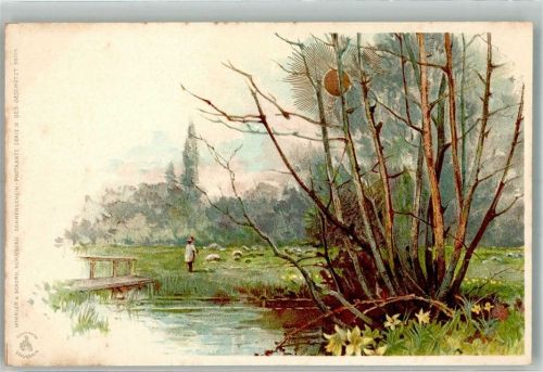 Schäfer mit seiner Schafherde in Sommerlandschaft Sonnenschein-Postkarte Serie IX Nr. 99115