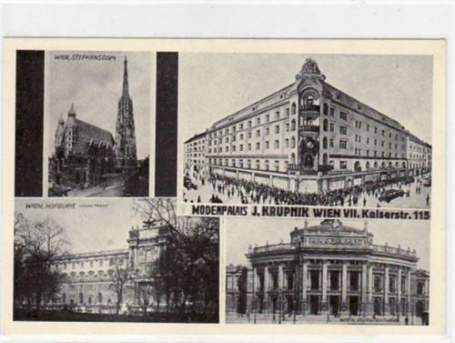 AK Wien 7. Berzirk / VII. Bezirk. Stephansdom Modenpalais J. Krupnik in der Kaiserstr. 115 neue Trakt von der Hofburg Burgtheater. Ungelaufen. Leicht bügig, sonst gut erhalten.
