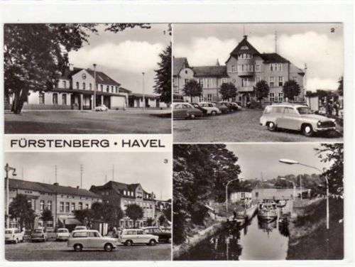 Fürstenberg a.d. Havel. Abgebildet ist der Bahnhof, der Marktplatz mit dem Rathaus, der Marktplatz und Zeuthen in der Schleuse. Postalisch nicht befördert. Top Erhaltung.