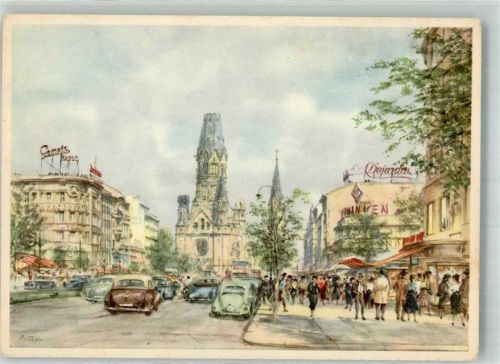 Charlottenburg sign. Tritt, Wolfgang Kaiser-Wilhelm-Gedächtniskirche VW Käfer Omnibus