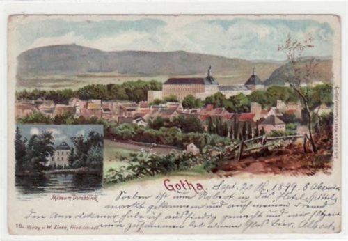 Gotha Gotha. Totalansicht Museum Durchblick gelaufen 1899 Eckbug oben links kleiner Riß an der unteren Kante, sonst gut erhalten.