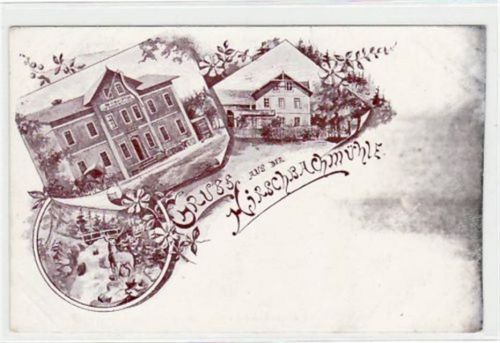 Gruß aus der Kirschbachmühle mit Restauration. ungelaufen frühe Karte, da Anschriftsseite noch ungeteilt. Ecken mit Albumabdrücken, Oxydationsspuren rechter Rand, sonst gut erhalten.