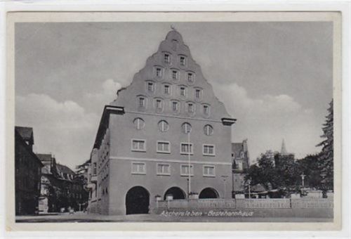 Aschersleben Bestehornhaus in Aschersleben gelaufen 1943 kleiner Knick an der linken oberen Ecke Rückseite leicht fleckig, sonst gut erhalten.
