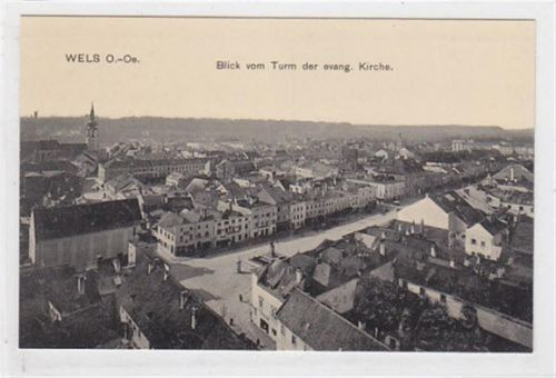 AK von Wels. Blick vom Turm der evang. Kirche. Ungelaufen. Gute Erhaltung.