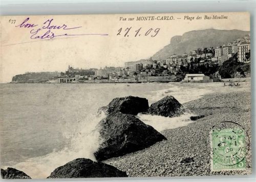 Monte Carlo 1909 Strand Plage des Bas Moulins Briefmarke Bildseite