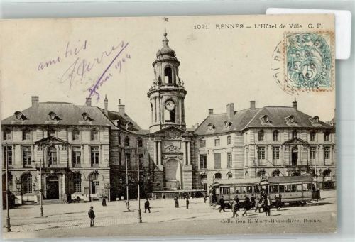 Rennes 1904 Rathaus Straßenbahn Briefmarke Bildseite
