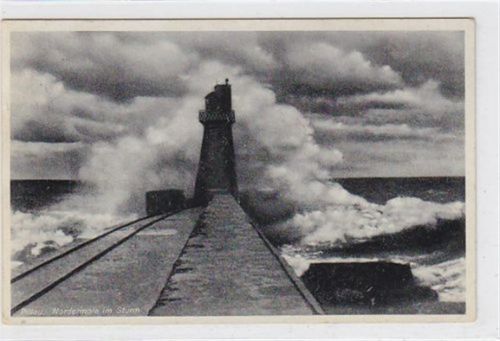 Pillau - Baltijsk / Kreis Fischhausen - Primorsk. Nordermole im Sturm gelaufen 1936. Leichter Stempeldurchdruck, sonst gut erhalten.