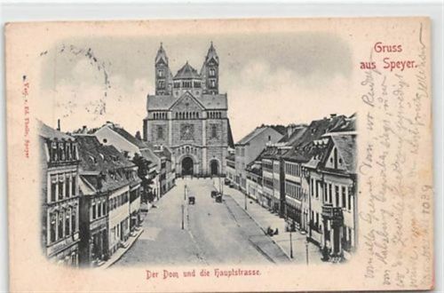 Speyer Speyer. ein Blick auf den Dom Hauptstraße gelaufen. Leicht fleckig, leichter Schrift- und Stempeldurchdruck, leichte Eckabschürfungen, sonst gut erhalten