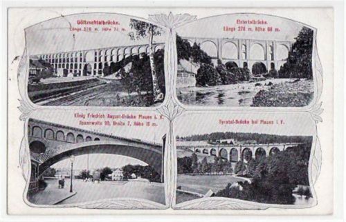 Netzschkau Göltzschtalbrücke mit 4 Abbildungen gelaufen von 1919. Leichter Stempeldurchdruck, kleiner Knick oben rechts, sonst gut erhalten