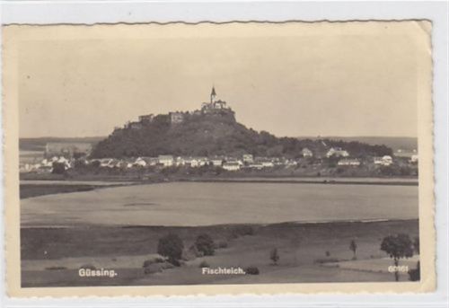 Fotokarte von Güssing. Totale Fischteich gelaufen, Marke wurde entfernt kleiner Knick oben und unten rechts, leichter Bug oben links und rechts, sonst gut erhalten. PLZ 7540.