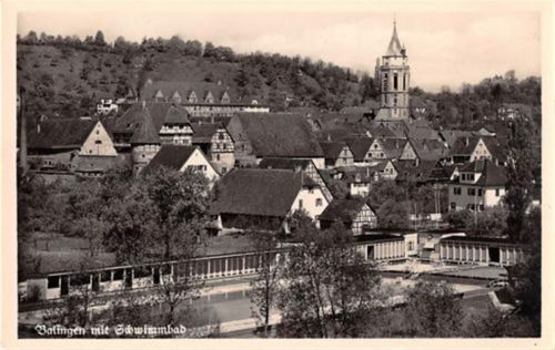 Balingen Balingen. ein Blick auf das Schwimmbad gelaufen. Leichter Stempeldurchdruck, sonst gut erhalten