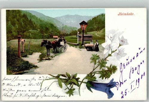 1900 Paar in einspänniger Kutsche kehrt heim Enzian Verlag Purger & Co. Photochromie 226 Adelskorrespondenz