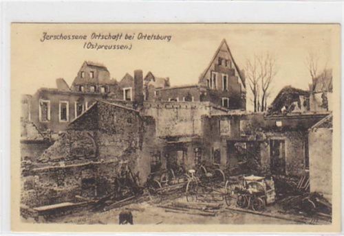 Ortelsburg zerschossenen Ortschaft bei Ortelsburg / Szczytno ungelaufen Gute Erhaltung.