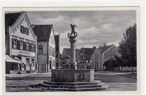 Ichenhausen mit Marktplatz und Kriegerdenkmal gelaufen von ca. 1940. Leichter Bug unten links, sonst gut erhalten