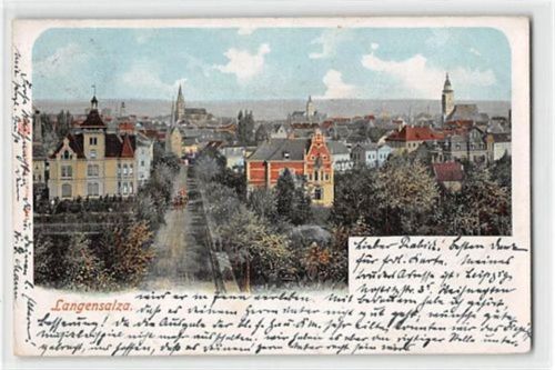Langensalza. Gesamtansicht mit Kirche gelaufen. Gute Erhaltung.