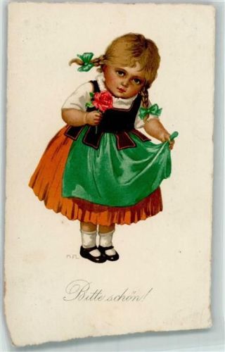 1925 Kind mit Zöpfe und einer Rose AK