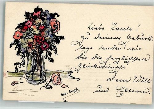 1925 sign. Lange Willi Blumen in Vase