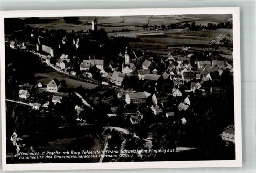 Neuhaus 1939 Fliegeraufnahme des Ortes mit Pfarrkirche St. Peter und Paul und Burg Veldenstein