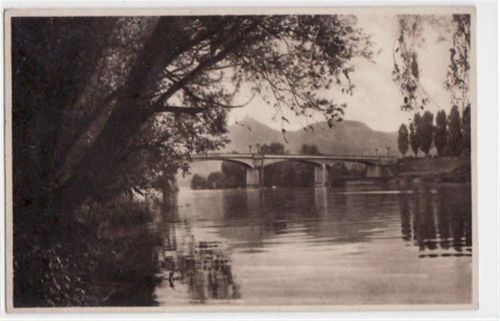 Bad Honnef mit Rhein - Brücke gelaufen von 1930. Gute Erhaltung.